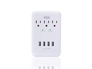 kmc 3-outlet wall mount surge protector 900 joules with 4.8 amp usb charging ports, 4 usb charging ports and 1 phone holders for home, school, office, etl certified