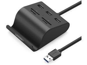 UGREEN SD Card Reader with 3ft Cable USB 3.0 Card Hub with 3 USB Port Hub Phone Stand for SD TF MS M2 Card for MacBook, Mac Mini Pro Laptop Tablets Ultrabooks Micro SDXC, SDHC, SD, MS PRO USB Black