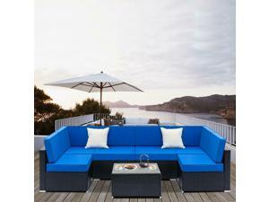7 PC Rattan Furniture Sectional Home Outdoor Garden Po Balcony Sofa Set Black 7 PC Rattan Furniture Sectional Home Outdoor Garden Po Balcony Sofa Set Black
