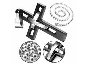 Mens Womens Stainless Steel Cross Necklace With Pendant 24" Chain Black Silver Mens Womens Stainless Steel Cross Necklace With Pendant 24" Chain Black Silver