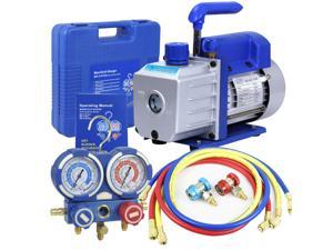 Combo 4 CFM 1/3 Air Vacuum Pump HVAC + R134A Kit AC A/C Manifold Gauge Set