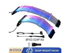 RGB PSU Extension Cable Kit,ATX 24Pin GPU 8Pin Triple Streamer PCI-E 6+2P Dual Rainbow Cord 5V AURA SYNC Game Cabinet Decoration