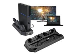 For PS4 Multifunctional Charging Station Cooling Fan Cooler Vertical Stand for Sony Playstation 4 with Dual Controllers Charger