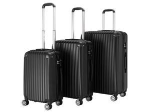 Luggage Suitcase ABS TSA Lock Carry Bag (Black, 3 piece set)