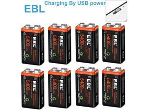 5400mwh USB 9-Volt 6F22 Li-ion battery Rechargeable Batteries /USB Cable Lot