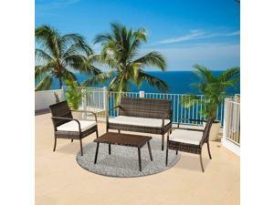 4PCS Outdoor Po Wicker Cushion Rattan Furniture w/Coffee Tea Table Chair Set 4PCS Outdoor Po Wicker Cushion Rattan Furniture w/Coffee Tea Table Chair Set