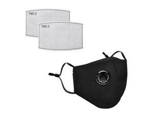 Face Mask With 2 Filters PM2.5 Pocket Exhalon Valve Reusable Cotton Black Face Mask With 2 Filters PM2.5 Pocket Exhalon Valve Reusable Cotton Black