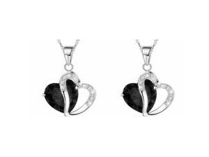 2-Pack Women Heart Crystal Rhinestone Silver Chain Pendant Necklace Charm