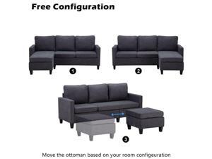 Cotton Linen Sectional Sofa L-Shaped Couch with Reversible Chaise Small Space Cotton Linen Sectional Sofa L-Shaped Couch with Reversible Chaise Small Space