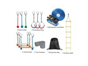 Backyard 59ft Ninja Warrior Hanging Obstacle Course Slackline Monkey Bars Kit Backyard 59ft Ninja Warrior Hanging Obstacle Course Slackline Monkey Bars Kit