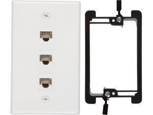 Buyer's Point 3 Port Cat6 Wall Plate, Female-Female with Single Gang Low Voltage Mounting Bracket Device White 3 Port Buyer's Point 3 Port Cat6 Wall Plate, Female-Female with Single Gang Low Voltage Mounting Bracket Device White 3 Port