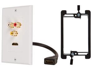 Buyer's Point HDMI Pigtail RCA Wall Plate [UL Listed] with Single Gang Low Voltage Mounting Bracket Device White Kit