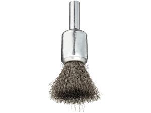 Weiler 10013 0.006" Wire Size, 1/2" Diameter, 302 Stainless Steel Bristles, Solid End, Stem-Mounted Crimped Wire End Brush Weiler 10013 0.006" Wire Size, 1/2" Diameter, 302 Stainless Steel Bristles, Solid End, Stem-Mounted Crimped Wire End Brush