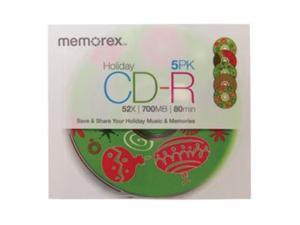 Memorex Holiday Theme CD-R Recordable Media With Slim Jewel Cases, 700MB/80 Minutes, Pack Of 5 Memorex Holiday Theme CD-R Recordable Media With Slim Jewel Cases, 700MB/80 Minutes, Pack Of 5