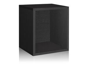 Way Basics Wb-Cube-P-Bk Eco Stackable Storage Cube Plus & Cubby Organizer, Black Wood Grain