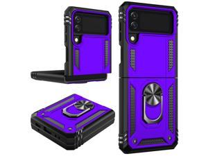 Galaxy Z Flip 3 Case,Samsung Z Flip 3 Cover Military Grade Shockproof Heavy Duty Protective Phone Case Pass 16Ft Drop Test With Magnetic Kickstand Holder For Samsung Galaxy Z Flip 3 Purple