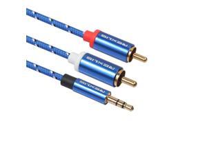 Blue Braided 1/8'' Jack 3.5mm Stereo Male to 2 RCA Male Audio Cable 0.5m Blue Braided 1/8'' Jack 3.5mm Stereo Male to 2 RCA Male Audio Cable 0.5m