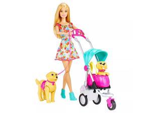 Barbie Strollin Pups Playset for Girls Includes An Adorable Barbie Doll Two Cute Puppies And A Stroller With A Surprise Transformation Feature