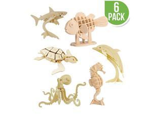 DIY 3D Wooden Puzzle Bundle Set Pack of 6 Sea Animals Brain Teaser Puzzles | Educational STEM Toy for Kids and Adults | Safe and NonToxic Easy Punch Out Premium Wood | JP2B5