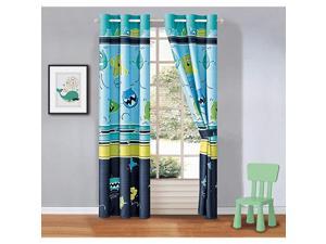 Curtain Panel Set for Kids Monster Family Silly Green Blue Jumpy Monsters