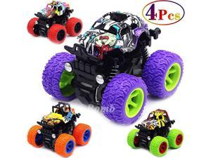 Friction Powered Monster Trucks Toys for Boys Purple Push and Go Car Vehicles Truck Jam Playset Inertia Vehicle Cars Kids Birthday Christmas Party Supplies Gift 3 Years Old 4 Pack Mini