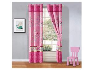 Multicolor Pink Blue Green Butterflies Birds Trees Printed GirlsTeensKids Room Window Curtain Treatment Drapes 2 Piece Set with Grommets Tree Butterfly