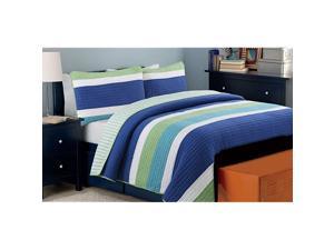 Waylon Bedding Quilt Set Navy Blue Green White Striped Print 100 Cotton Reversible Coverlet Bedspread BlueGreen Twin 2 Piece