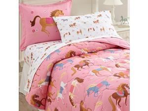Kids 7 Pc Full Bed In A Bag for Boys and Girls Microfiber Bedding Set Includes Comforter Flat Sheet Fitted Sheet Two Pillow Cases and Two Shams BPAfree Olive Kids Horses