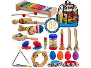 Toddler Musical Instruments Set 25 pcs Wooden Educational Music Toys Percussion Kit for Kids with Xylophone and Storage Backpack Big Band Toddler Musical Instruments Set 25 pcs Wooden Educational Music Toys Percussion Kit for Kids with Xylophone and Storage Backpack Big Band