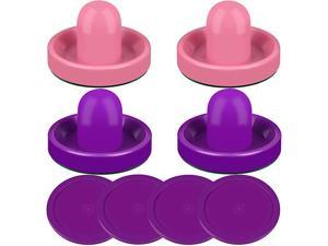 Air Hockey Pushers and Purple Air Hockey Pucks Goal Handles Paddles Replacement Accessories for Game Tables 4 Striker 4 Puck Pack Pink amp Purple