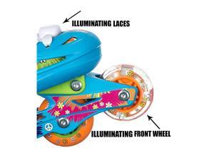 Flower Power Princess Girls Inline Skates with LED Lightup Front Wheel and LED Laces MultiColor Kid Size Small Flower Power Princess Medium Skates