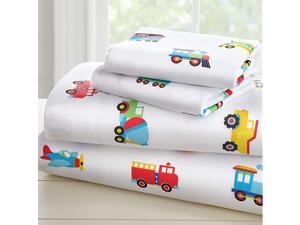 Kids Microfiber Twin Sheet Set for Boys and Girls Bedding Sheet Set Includes Top Sheet Fitted Sheet and One Standard Pillow Case BPAFree Olive Kids Trains Planes and Trucks