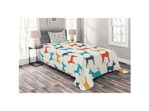 Dog Bedspread Contemporary Colorful Illustration of Dog with Contours in Retro Style Print Decorative Quilted 2 Piece Coverlet Set with Pillow Sham Twin Size Teal Beige Dog Bedspread Contemporary Colorful Illustration of Dog with Contours in Retro Style Print Decorative Quilted 2 Piece Coverlet Set with Pillow Sham Twin Size Teal Beige