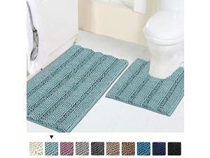 Chenille Bath Mat Set Contour Shag Rugs Non Slip Bath Mats for Tub Extra Soft and Absorbent Bathroom Rugs 20quot X 32quot Bath Rug amp UShaped 20quot x 20quot Toilet Floor Rug Duckegg Blue