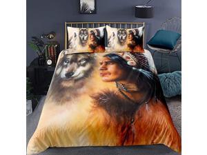 Wolf Pattern Duvet Cover Set Queen Size Adult Teen Bedding Set Indian Tribe Printed Comforter Cover Retro Wolf Bedspread Cover for Women Men Animal Theme Quilt Cover Soft Lightweight Wolf Pattern Duvet Cover Set Queen Size Adult Teen Bedding Set Indian Tribe Printed Comforter Cover Retro Wolf Bedspread Cover for Women Men Animal Theme Quilt Cover Soft Lightweight
