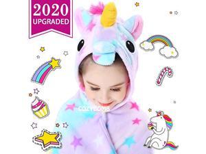 Rainbow Unicorn Gifts for Girls Wearable Fleece Soft Throw Blanket for Kids Girl Cute Hooded Plush Bathrobe Cozy Wrap with Hood Sleep Age 3 4 5 6 Year Old Christmas Star
