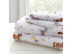 Kids Microfiber Twin Sheet Set for Boys and Girls Bedding Sheet Set Includes Top Sheet Fitted Sheet and One Standard Pillow Case BPAFree Olive Kids Horses