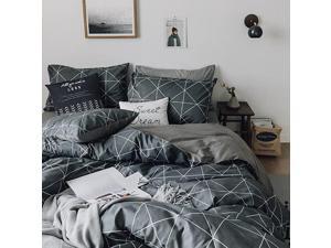 Cotton Full Bedding Sets Geometric Duvet Cover Queen Grey Comforter Cover Grid Plaid Duvet Cover for Boys Men Geometric Bedding Cover Full Hotel Quality Full Queen Bedding Collection
