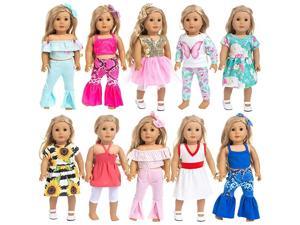 10 Sets 18 Inch Doll Clothes Outfits Pajamas Dresses Hair Clips for American 18 Inch Girl Doll Our Generation Doll My Life Doll