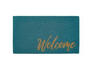 Rectangular Coir and Rubber Entryway Welcome Doormat with Natural Fibers for Indoor or Outdoor Use Decorative Script Welcome Design TurquoiseNatural