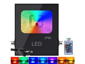 LED Flood Lights RGB Color Changing Security Lights 10wRemote ControlIP66 Waterproof for Outdoor and Indoor TimingMulti Colors Multi Modes for Garden Stage Lighting 10Wno app