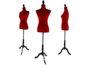 Red Female Mannequin Dress Form Display W/ Black Tripod Stand Designer Pattern Red Female Mannequin Dress Form Display W/ Black Tripod Stand Designer Pattern