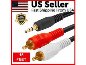 15FT 3.5mm Audio To 2 RCA Cable 1/8" Stereo Male to 2-RCA Male Y Splitter Aux 15FT 3.5mm Audio To 2 RCA Cable 1/8" Stereo Male to 2-RCA Male Y Splitter Aux