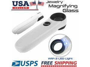 40X Magnifying Magnifier Glass Jeweler Eye Jewelry Loupe Loop With 2 LED Light