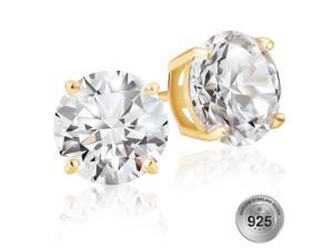 925 Sterling Silver Gold Plated 3 CT TW Round AAA Cubic Zirconia Stud Earrings