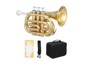 New Bb Brass Mini Pocket Trumpet w/ Moutiece Case for Beginner Student New Bb Brass Mini Pocket Trumpet w/ Moutiece Case for Beginner Student