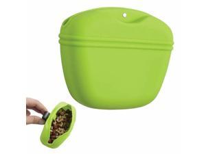 Silicone Dog Treat Snack Pouch Pet Food Training Waist Bag with Belt Clip Green