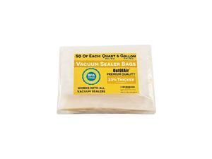 100 Vacuum Sealer Bags: 50 Quart (8" x 12") and 50 Gallon (11" x 16") Vacuum Sealer Bags Works with FoodSaver & Other Savers. 33% Thicker, BPA Free, Great for Sous Vide 100 Vacuum Sealer Bags: 50 Quart (8" x 12") and 50 Gallon (11" x 16") Vacuum Sealer Bags Works with FoodSaver & Other Savers. 33% Thicker, BPA Free, Great for Sous Vide