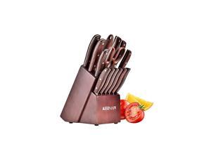 Knife Sets, 15-Piece Kitchen Knife Set with Block Wooden, Knife Block Set with Sharpener and German Stainless Steel Knife Sets, 15-Piece Kitchen Knife Set with Block Wooden, Knife Block Set with Sharpener and German Stainless Steel