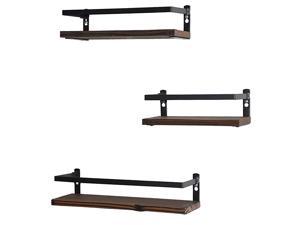 Floating Shelves Rustic Wood Wall Mounted Shelf Practical Metal Fence Design – Ideal for Bedroom, Bathroom, Kitchen Set of 3